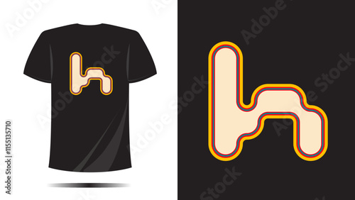 T shirt letter H pixel text symbol with outline