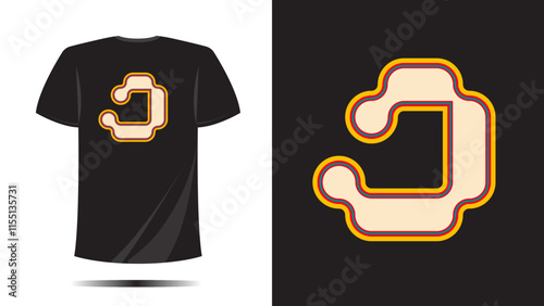 T shirt letter J pixel text symbol with outline