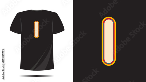 T shirt letter I pixel text symbol with outline