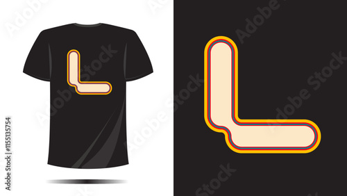 T shirt letter L pixel text symbol with outline