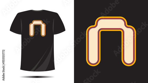 T shirt letter N pixel text symbol with outline