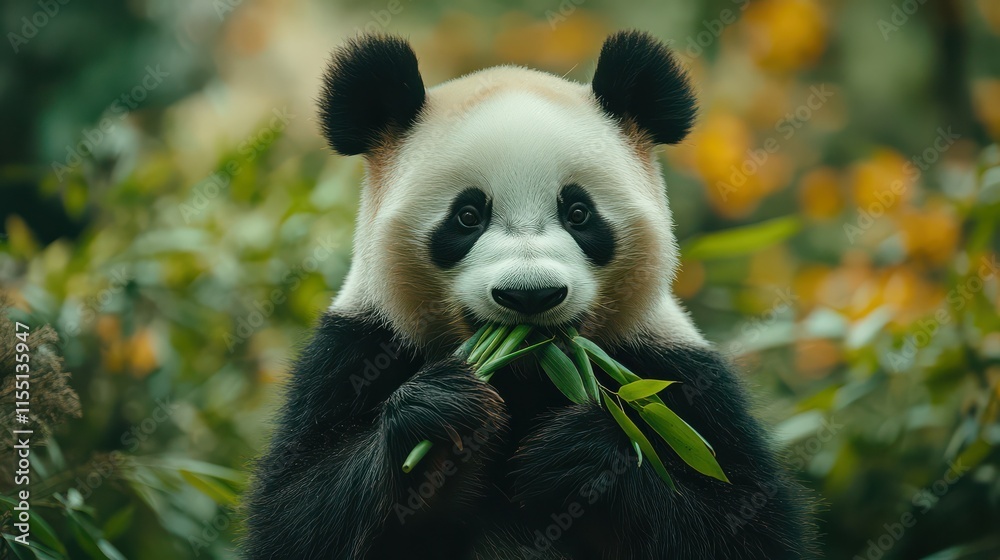 Obraz premium Adorable Panda Eating Bamboo Shoots