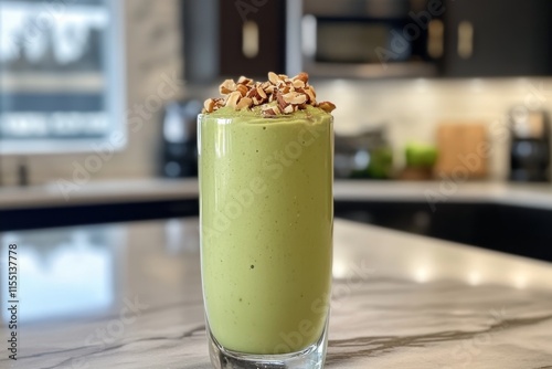 Refreshing Green Smoothie with Nuts photo