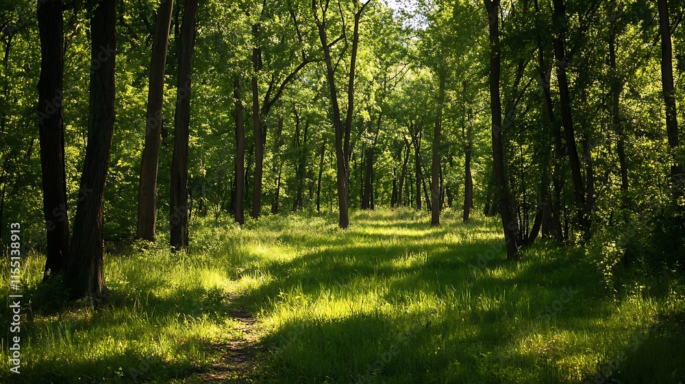 Fototapeta premium Sunlit Forest Path. Tranquil Nature Scene.