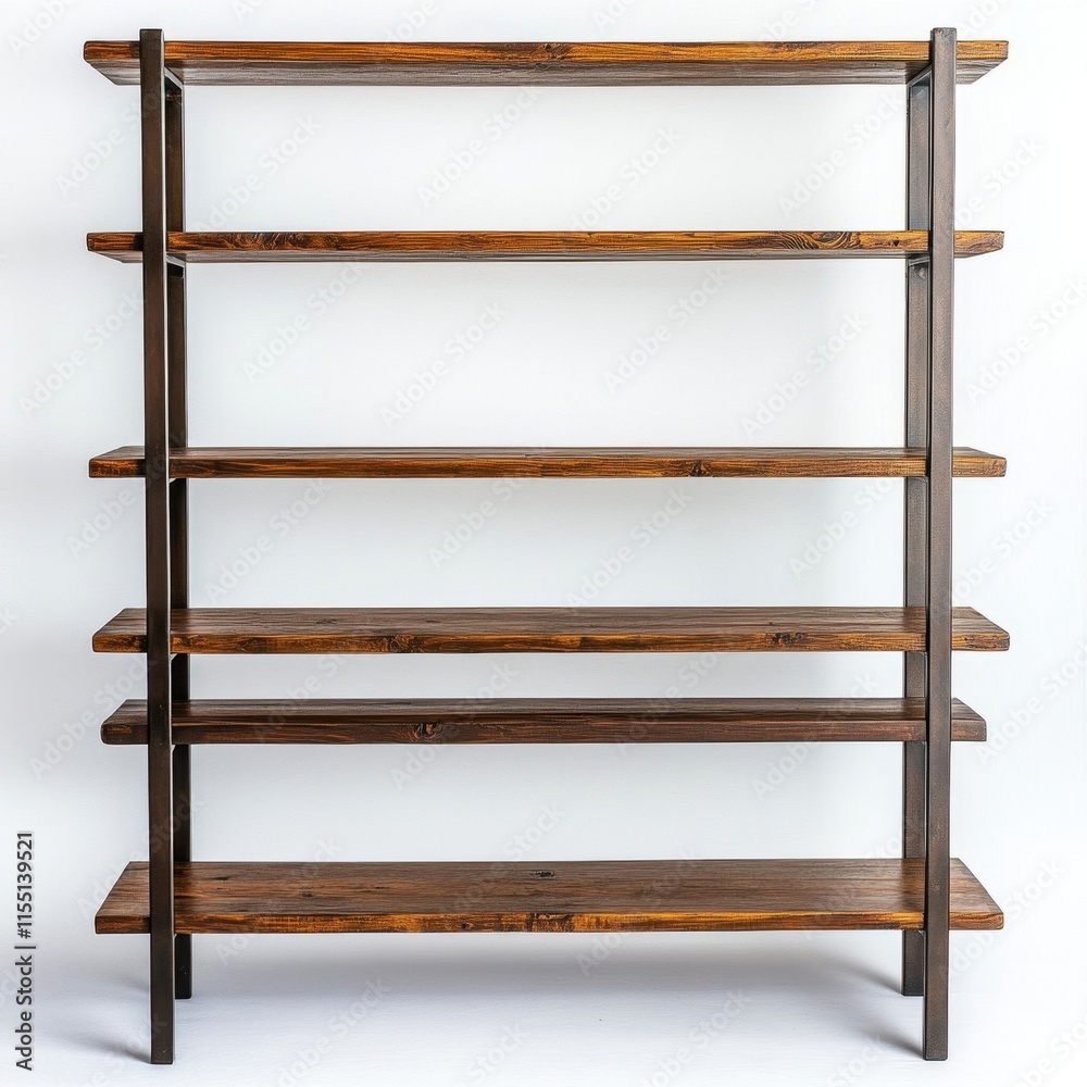 Rustic Industrial Wooden Shelving Unit with Metal Frame - Empty Shelves for Display Rustic Industrial Wooden Shelving Unit with Metal Frame - Empty Shelves for Display