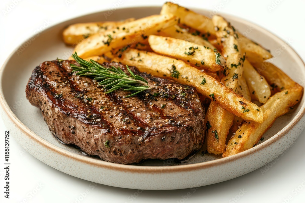 Grilled Steak with Rosemary and French Fries Grilled Steak with Rosemary and French Fries