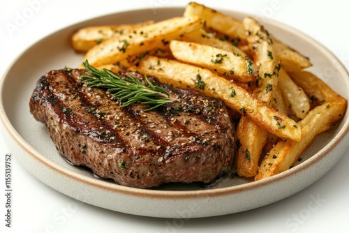 Grilled Steak with Rosemary and French Fries