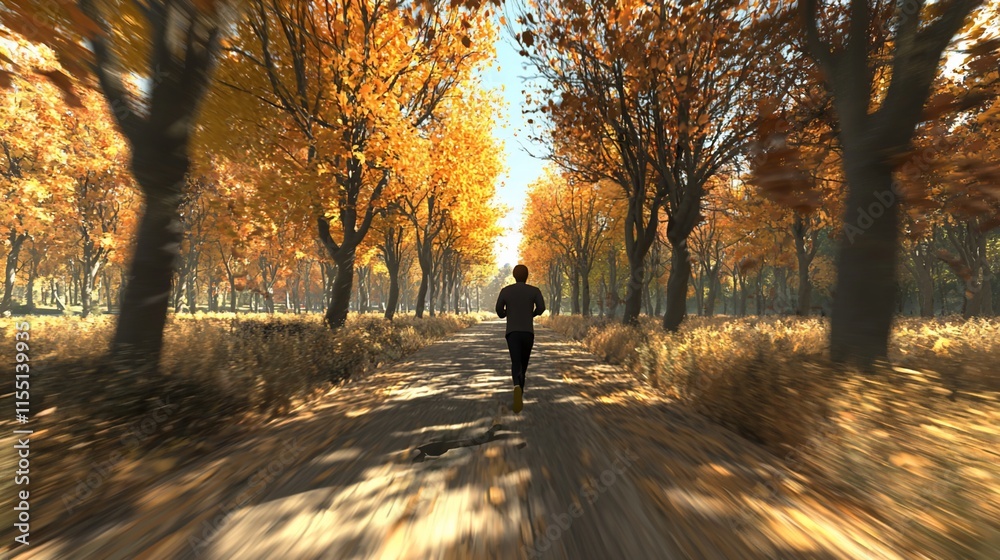 Runner in autumnal forest path. Runner in autumnal forest path.