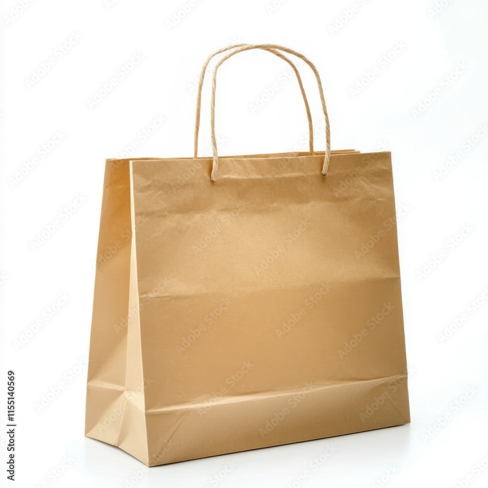 Brown paper bag resting on a light background ready for shopping or gift giving Brown paper bag resting on a light background ready for shopping or gift giving