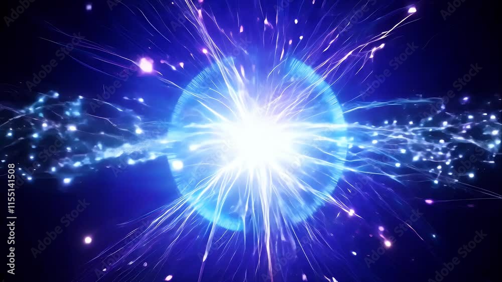 Bright electric energy surge with glowing particles, pulsing and expanding in a dark background Bright electric energy surge with glowing particles, pulsing and expanding in a dark background
