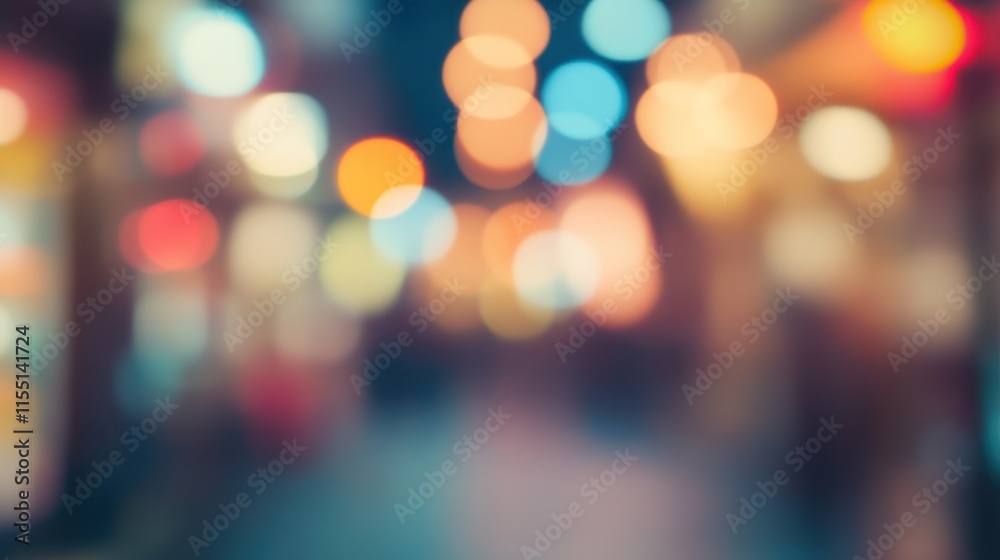 Blurred bright glowing lights of district in megapolis under dusk sky in evening on blurred background Blurred bright glowing lights of district in megapolis under dusk sky in evening on blurred background