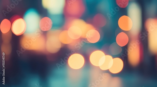 Blurred bright glowing lights of district in megapolis under dusk sky in evening on blurred background