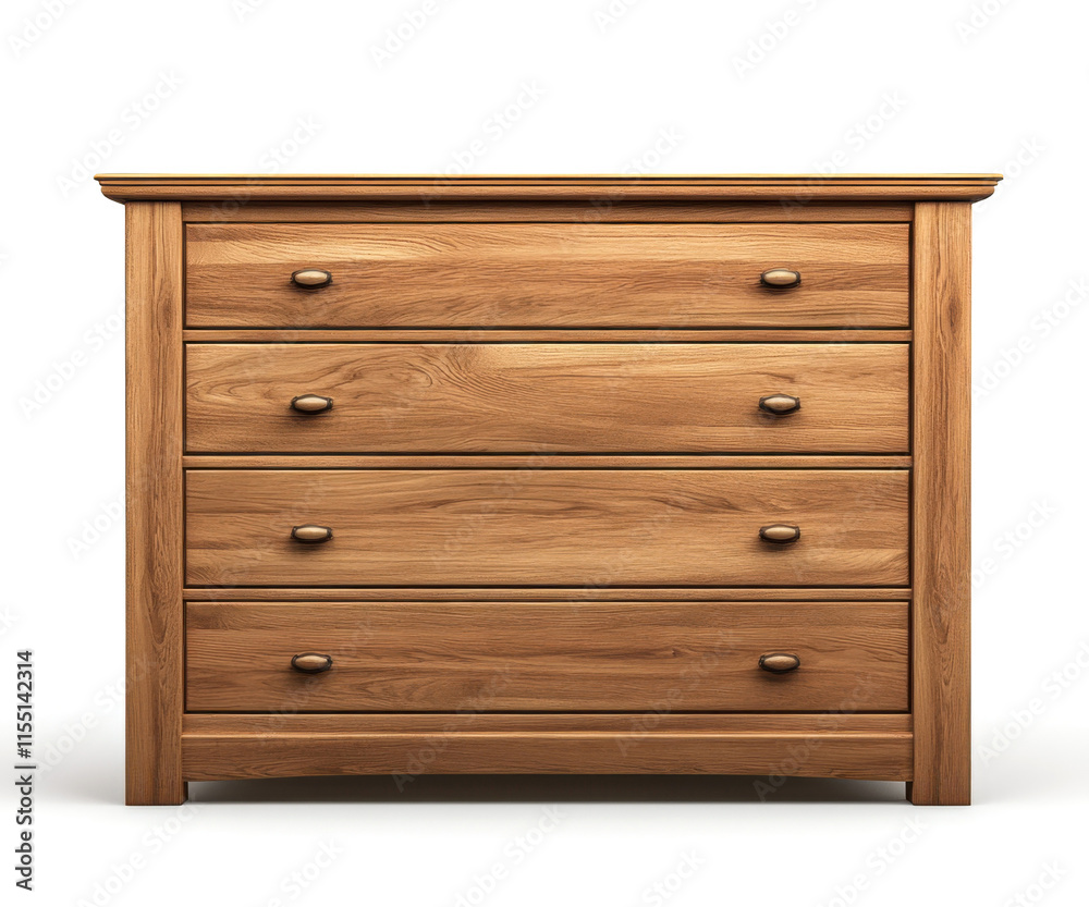 Wooden dresser with four spacious drawers and a natural finish in a modern design Wooden dresser with four spacious drawers and a natural finish in a modern design