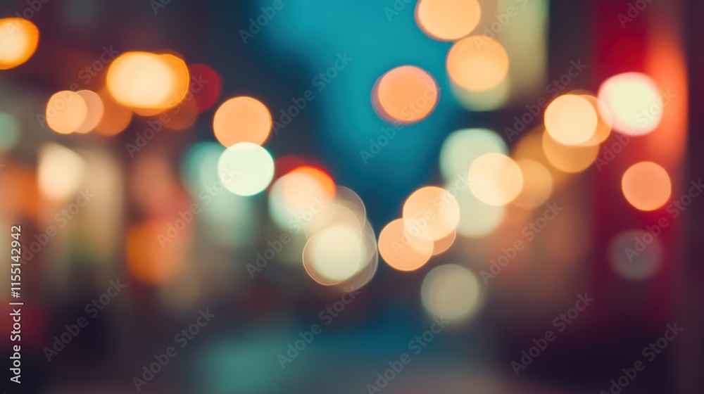 Blurred bright glowing lights of district in megapolis under dusk sky in evening on blurred background Blurred bright glowing lights of district in megapolis under dusk sky in evening on blurred background