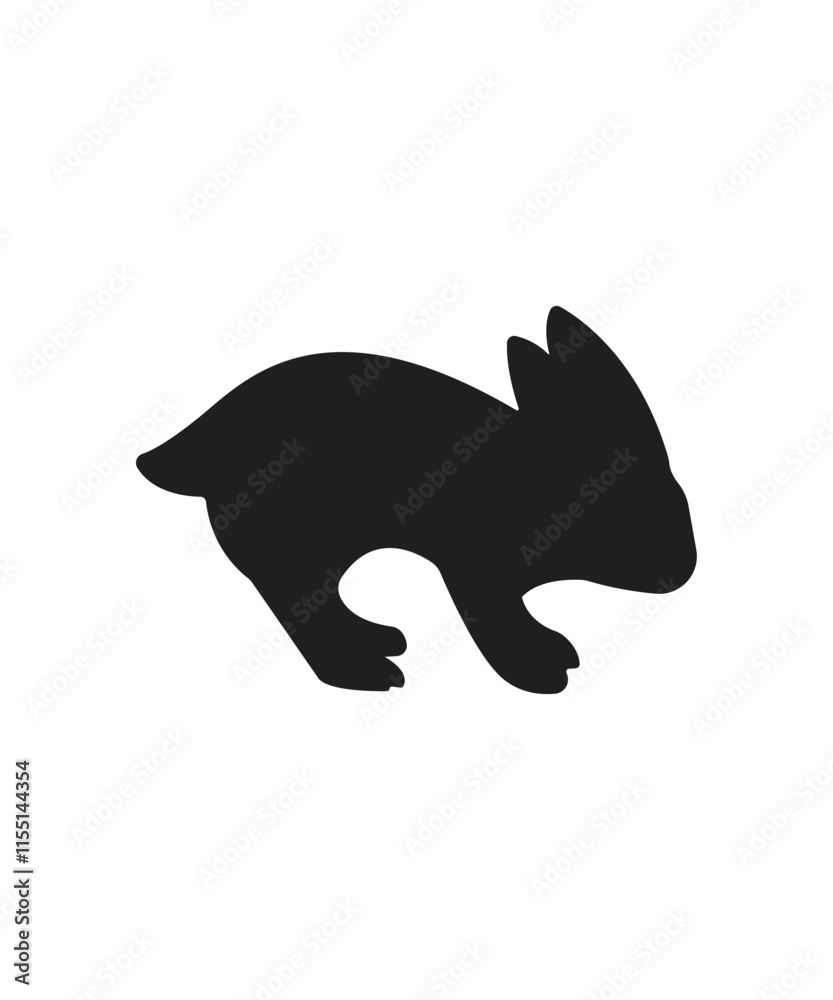 Obraz premium Rabbit silhouette. Easter Bunny. Isolated on white background. A simple black icon of hare. Cute animal. Ideal for logo icon vector illustrator, emblem, pictogram, print,