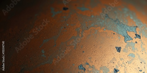 Close-up view of a weathered copper surface displays intriguing patterns and textures caused by years of exposure, highlighting the beauty of decay