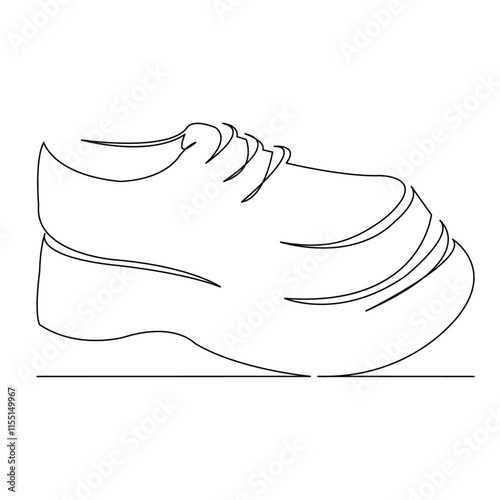 One continuous single drawing line art flat doodle boot, shoe, high, leather, footwear, tall, walking. Isolated image hand draw contour on a white background
