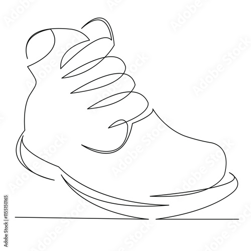 One continuous single drawing line art flat doodle shoe, footwear, footgear, pair, isolated, track, active. Isolated image hand draw contour on a white background
