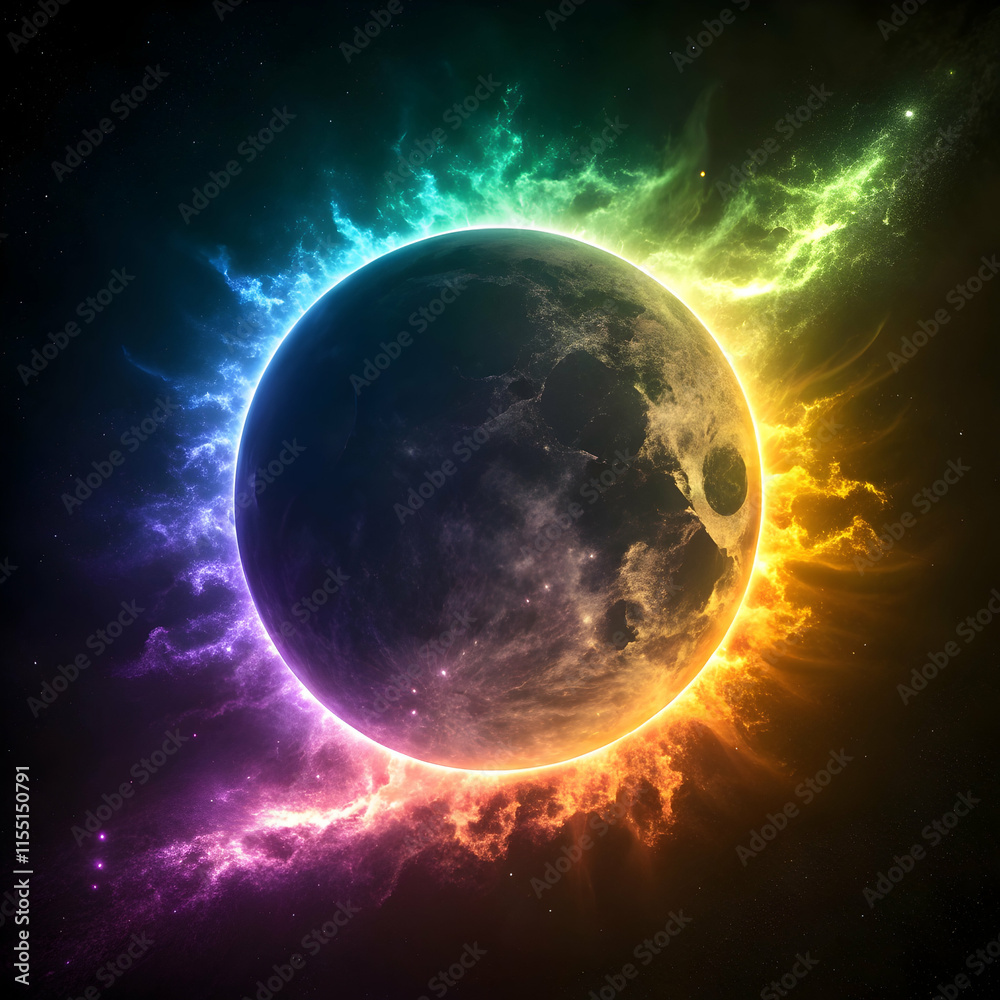 Fototapeta premium Cosmic Rainbow Nebula Explosion Planets Fiery Galactic Destruction