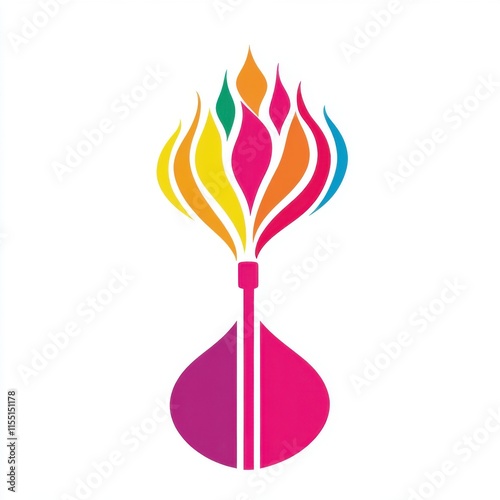 A vibrant, colorful logo featuring stylized flames in rainbow hues emanating from a pink base. photo