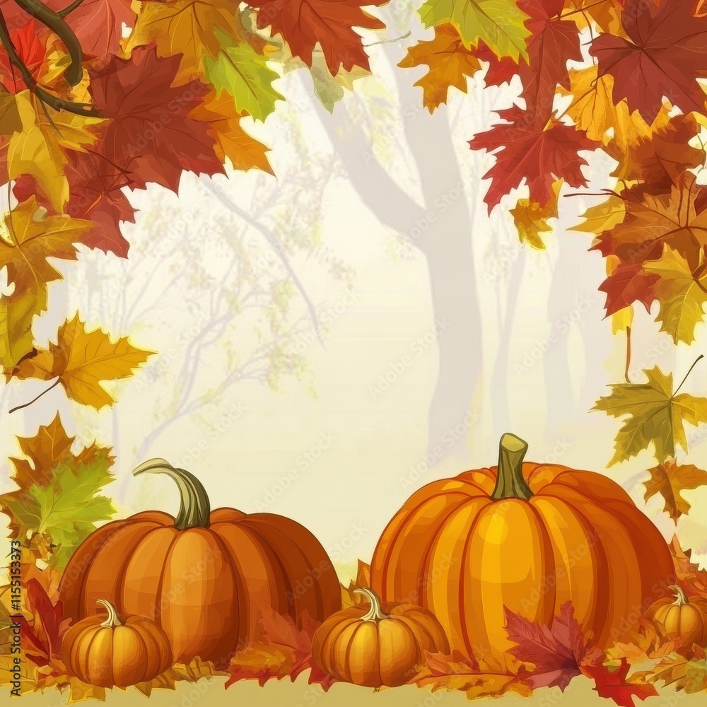 A vibrant autumn scene featuring a variety of pumpkins surrounded by colorful fall leaves. A vibrant autumn scene featuring a variety of pumpkins surrounded by colorful fall leaves.