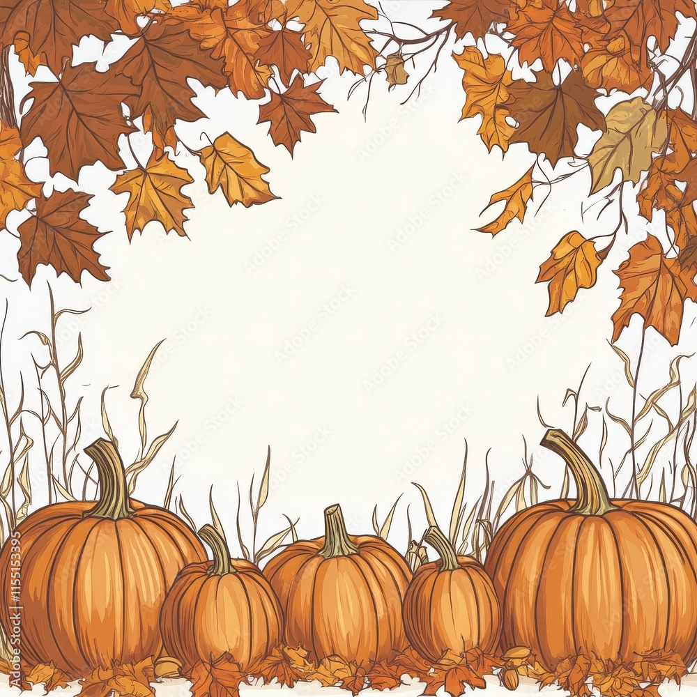 A vibrant display of pumpkins and autumn leaves in warm shades of orange and gold. A vibrant display of pumpkins and autumn leaves in warm shades of orange and gold.