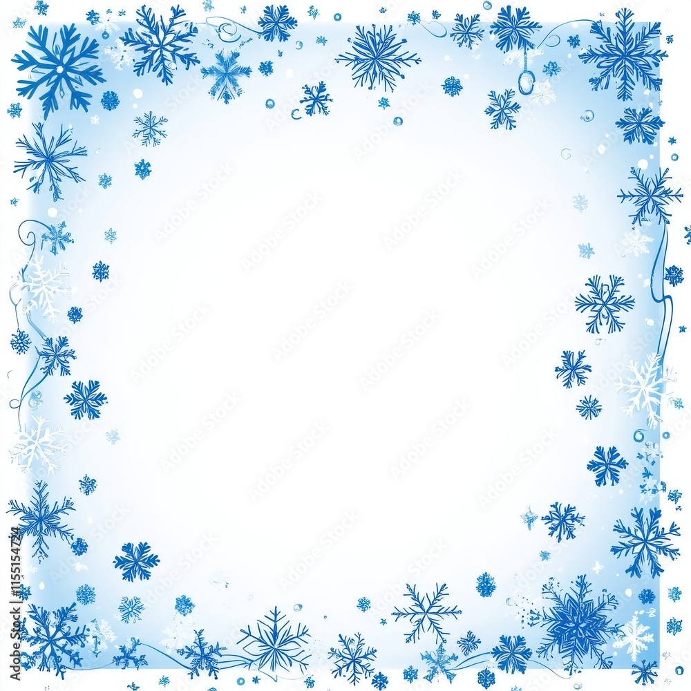 A winter-themed frame adorned with various blue snowflakes, creating a chilly and festive atmosphere. A winter-themed frame adorned with various blue snowflakes, creating a chilly and festive atmosphere.