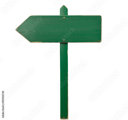 blank green wooden road sign guide board, directional street point sign board, cutout png photo