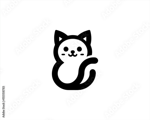 Black silhouette cat vector, Cat silhouette icon illustration.
