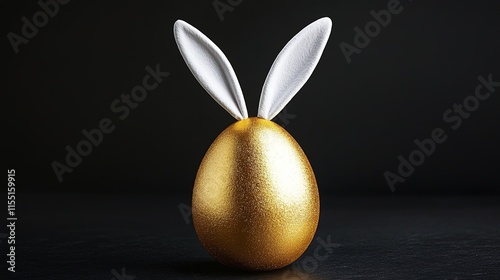 Egg with golden rabbit ears, Easter concept on a black background
