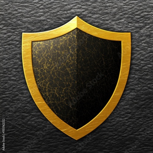 Stylized black and gold shield emblem representing security and protection. photo