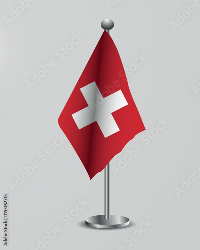 Swiss National Flag on Stand. Representation of the Italian flag for official meetings, conferences, official events and international events of the country.