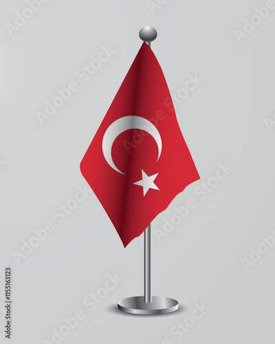 Turkey National Flag on Stand. Representation of the turkey flag for official meetings, conferences, official events and international events of the country.