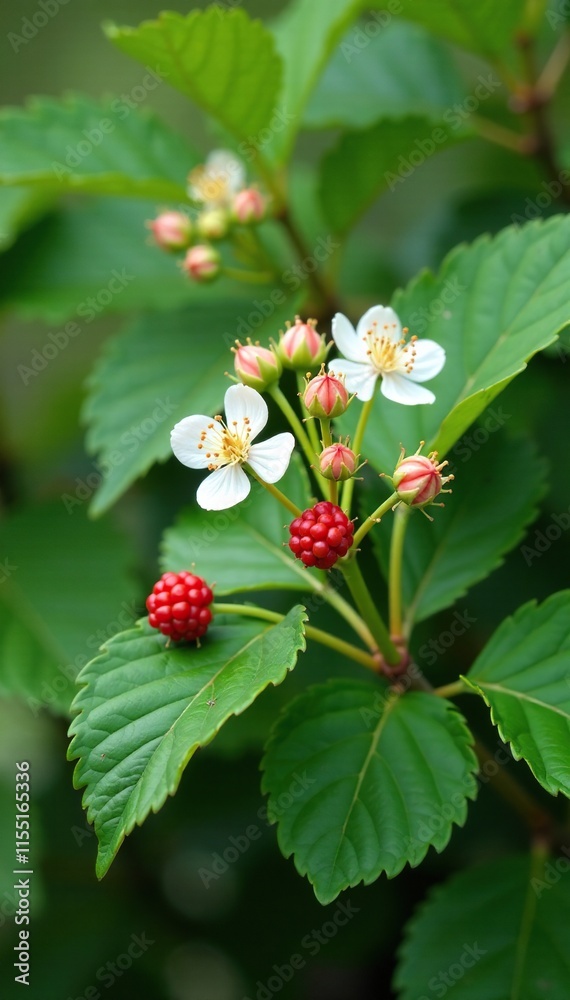 A blackberry bush in full bloom with white flowers and buds, nature, blooming A blackberry bush in full bloom with white flowers and buds, nature, blooming