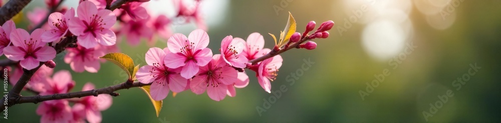 Obraz premium A blooming tree with pink flowers in a garden, nature scene, pink blossoms