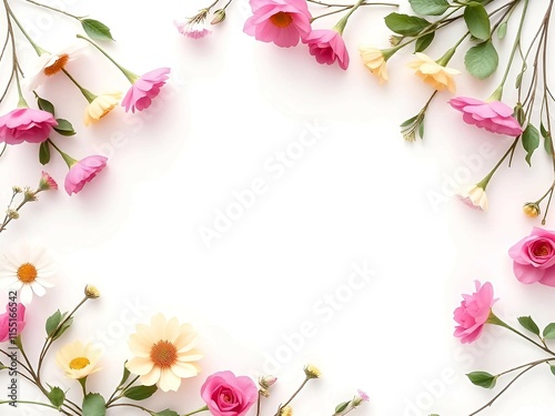 Circle floral frame isolated on white background