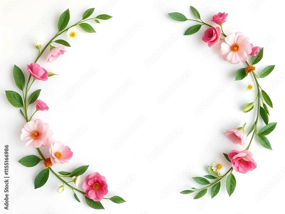 Circle floral frame isolated on white background Circle floral frame isolated on white background