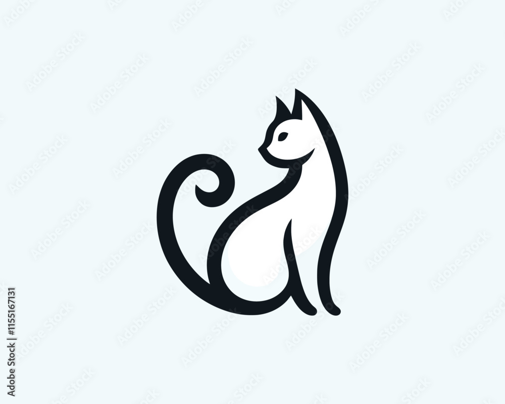 Naklejka premium Cat Logo. Cat head icon. Cat face logo. Silhouette simple. Flat style. Logo design template. Vector illustration. Animal logotype concept.