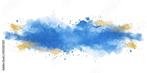 Abstract blue watercolor background with golden lines, vector illustration, white space in the center for text or design, white background