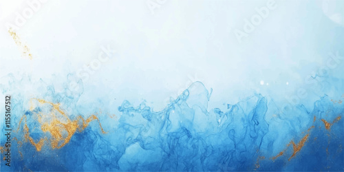 Abstract blue watercolor background with golden lines, vector illustration, white space in the center for text or design, white background