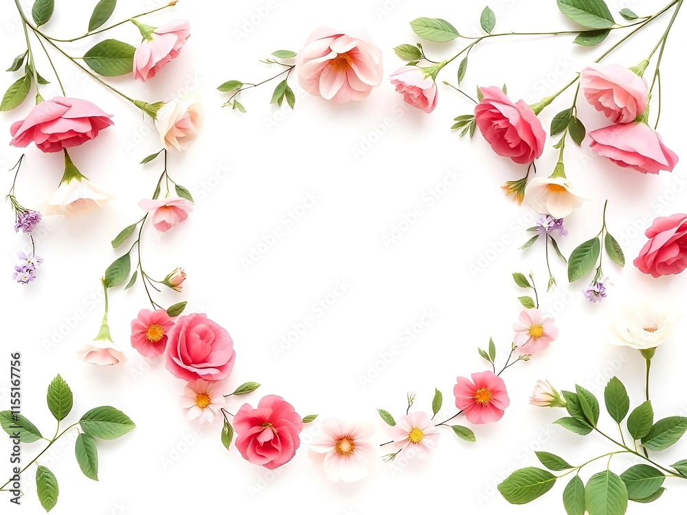 Circle floral frame isolated on white background Circle floral frame isolated on white background