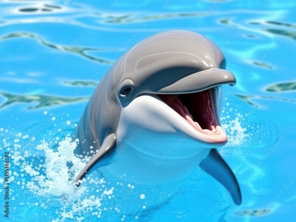 Naklejka premium A dolphin is swimming in the ocean with its mouth open
