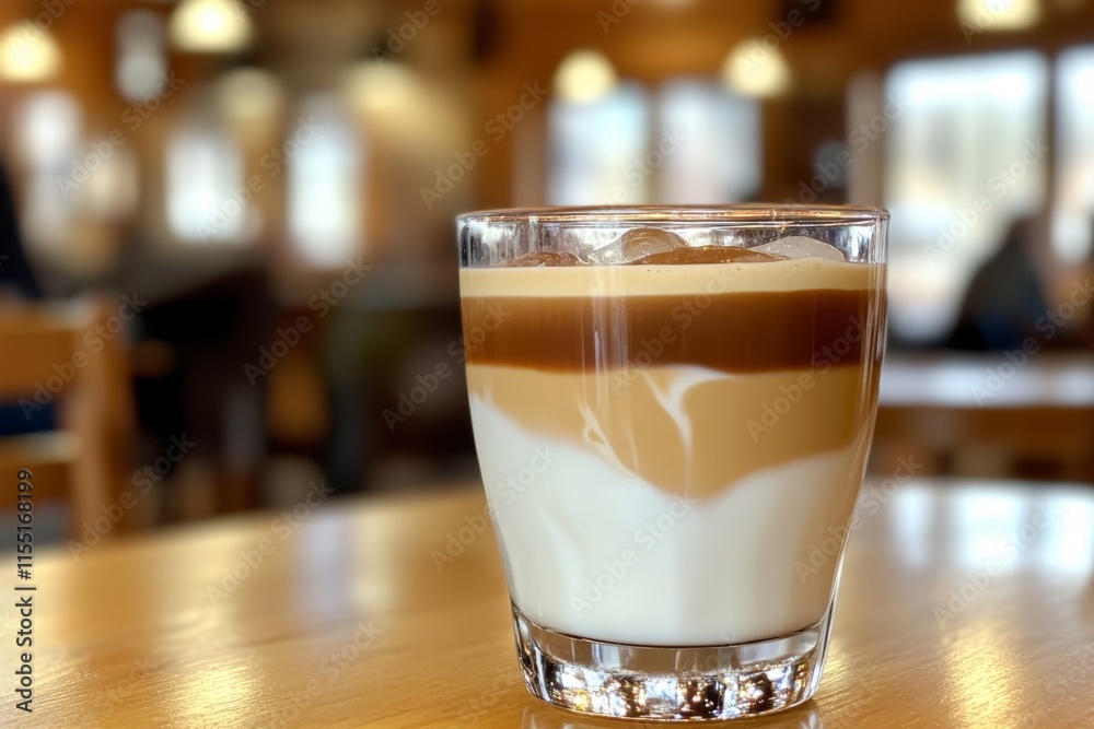 Layered Iced Coffee Drink in a Cafe