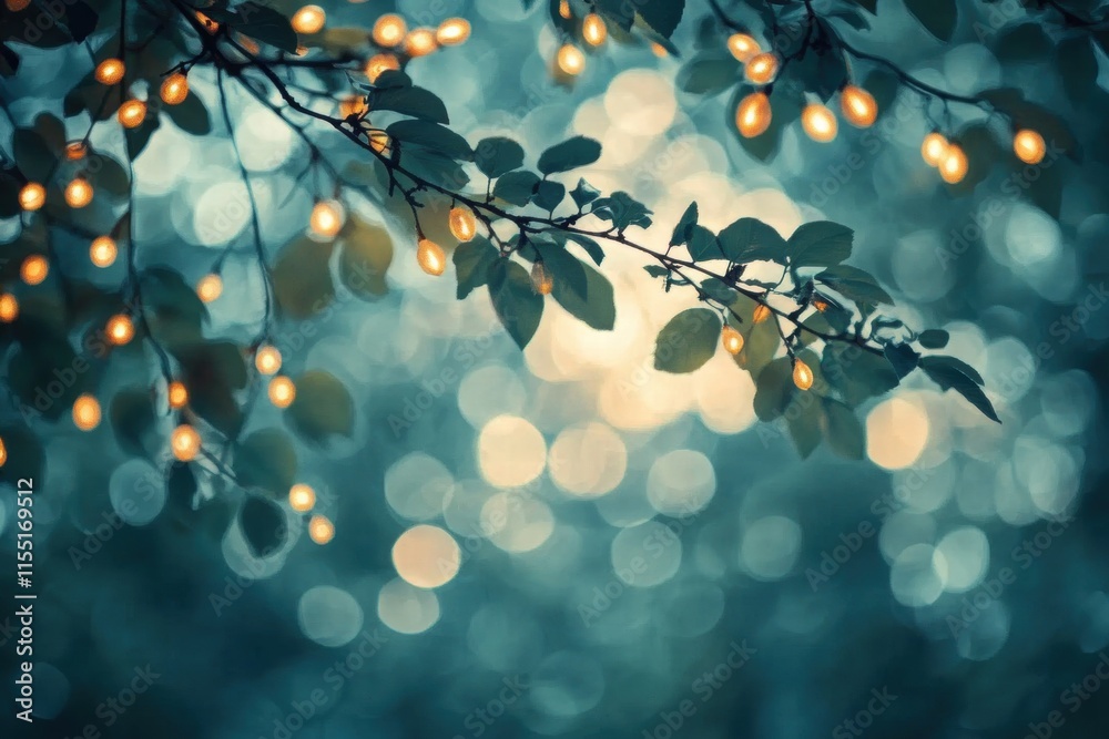 Obraz premium Enchanting Fairy Lights on Branch at Dusk