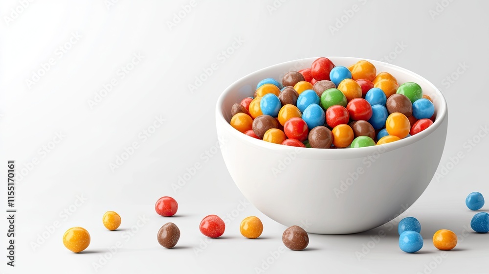 White bowl filled with colorful candy-coated chocolates, isolated on a transparent background. White bowl filled with colorful candy-coated chocolates, isolated on a transparent background.