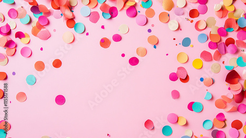 Colorful paper confetti on pink background