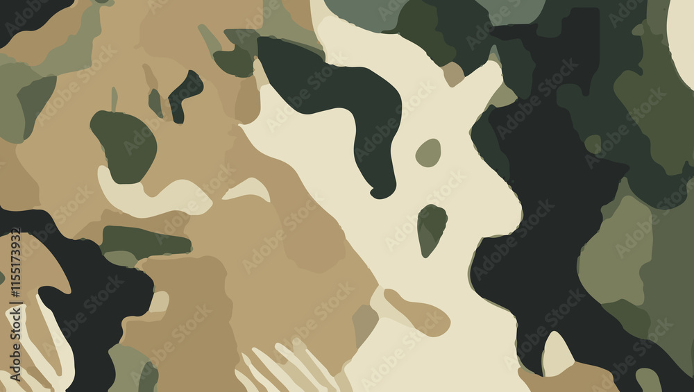 Seamless military camouflage fabric pattern. military camouflage on green, cream, black fabric design. Camouflage pattern cloth texture background. Camouflage army seamless vector pattern for print Seamless military camouflage fabric pattern. military camouflage on green, cream, black fabric design. Camouflage pattern cloth texture background. Camouflage army seamless vector pattern for print