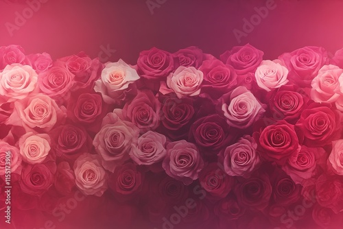 Romantic Rose Bouquet Background in Soft Pink and Red Tones