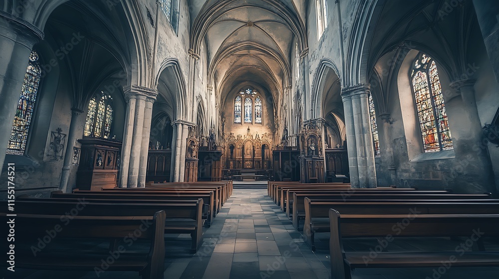 Fototapeta premium Empty Cathedral Interior. Concept of Spirituality, History, and Religion.
