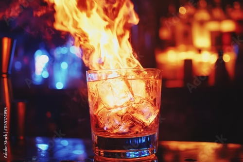 Flaming Cocktail at Nightclub Bar photo